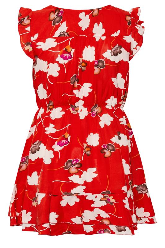 Plus Size Red Floral Print Frill Sleeve Smock Top | Yours Clothing 7