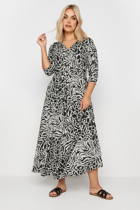 YOURS Plus Size Black Zebra Print Maxi Wrap Dress | Yours Clothing 1