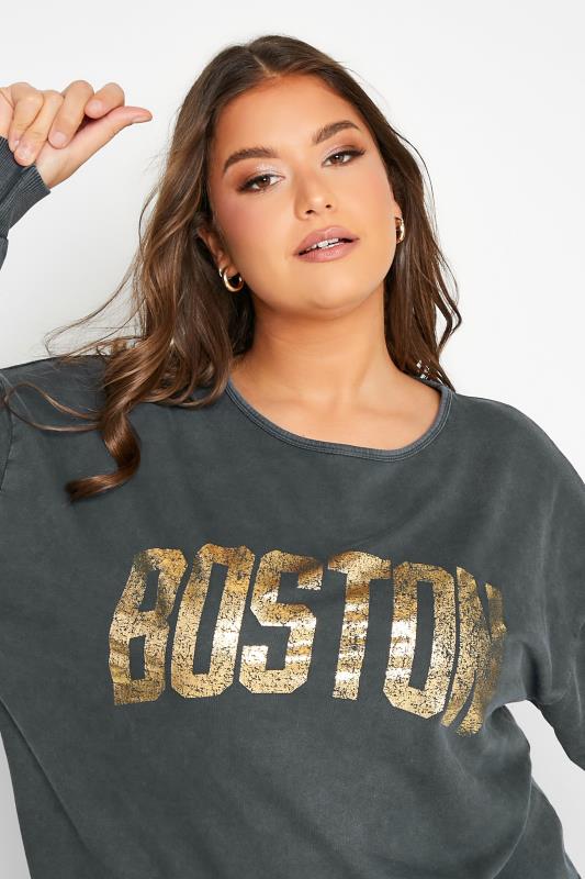 Curve Charcoal Grey 'Boston' Slogan Sweatshirt | Yours Clothing 4