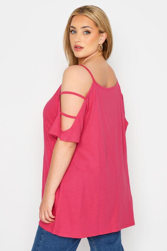 Plus Size Pink Strappy Cold Shoulder Top | Yours Clothing 3