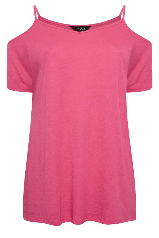 YOURS Curve Plus Size Hot Pink Cold Shoulder T-Shirt | Yours Clothing  6