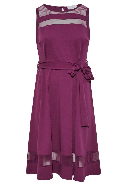 YOURS LONDON Plus Size Purple Mesh Panel Skater Dress | Yours Clothing 6