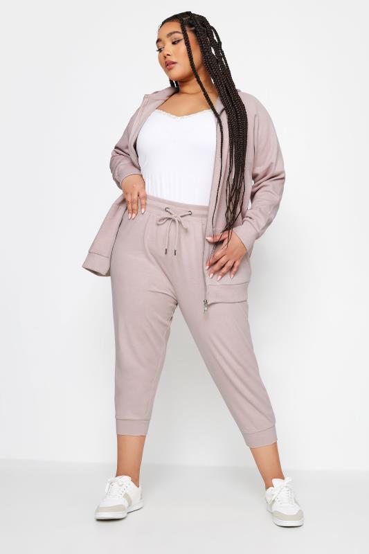 YOURS Plus Size Dusty Pink Cropped Joggers | Yours Clothing 1