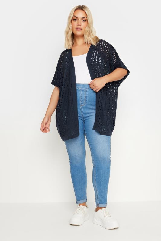YOURS Plus Size Navy Blue Crochet Cardigan | Yours Clothing 2