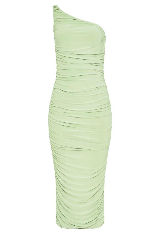 LTS Tall Sage Green One Shoulder Ruched Midi Dress 6