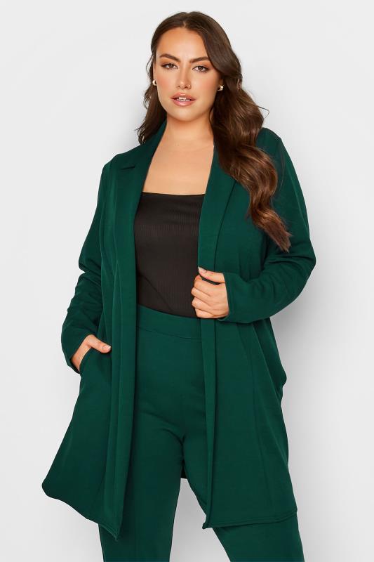 LIMITED COLLECTION Plus Size Forest Green Longline Blazer | Yours Clothing 1