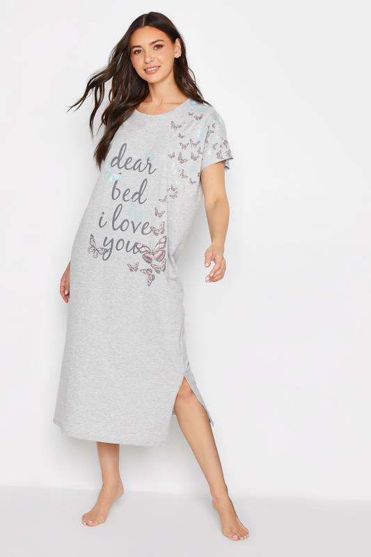 LTS Tall Grey 'Dear Bed, I Love You' Slogan Nightdress 1