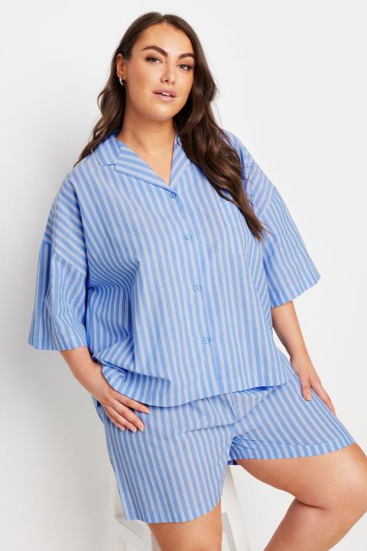 YOURS Plus Size Blue Stripe Pyjama Shirt | Yours Clothing 3