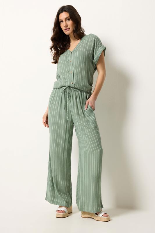 M&Co Sage Green Stripe Wide Leg Trousers | M&Co 1