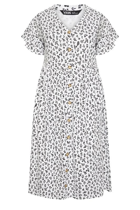 YOURS Plus Size White Floral Frill Sleeve Dress | Yours Clothing 5