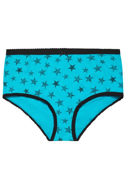 YOURS Plus Size 5 PACK Black & Blue Animal Star Print Full Briefs | Yours Clothing 4