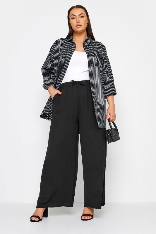 YOURS Plus Size Black Stretch Jersey Wide Leg Trousers | Yours Clothing 2