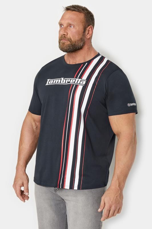  LAMBRETTA Big & Tall Navy Blue Stripe T-Shirt