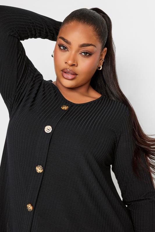 LIMITED COLLECTION Plus Size Black Ribbed Button Detail Long Sleeve Top | Yours Clothing 4