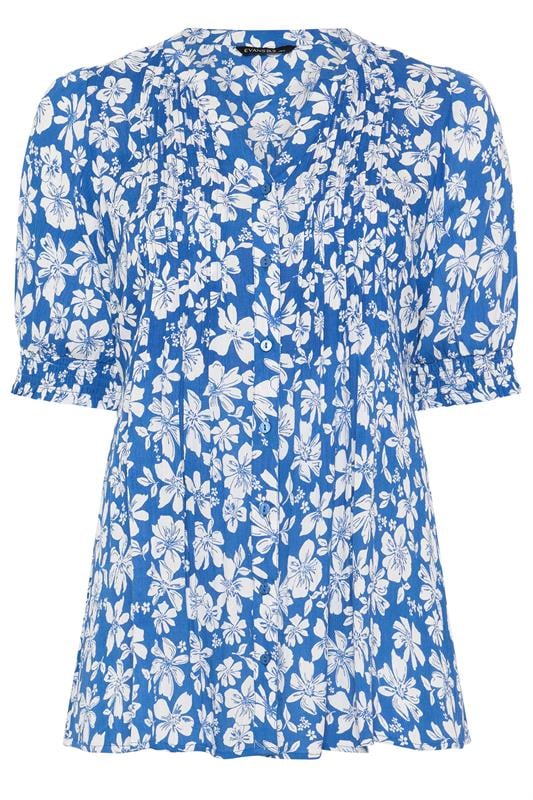 EVANS Plus Size Blue Floral Pintuck Blouse | Evans  5