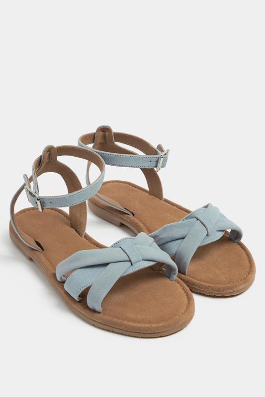  Blue Faux Leather Cross Over Sandals In Extra Wide EEE Fit