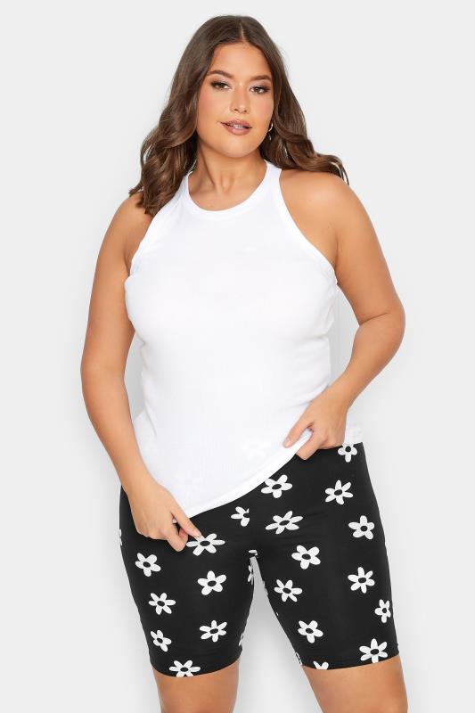 YOURS Curve Plus Size 2 PACK Black Floral Cycling Shorts | Yours Clothing  2