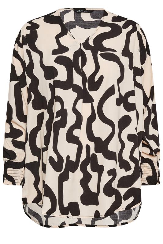 YOURS Plus Size Beige Brown Abstract Print Pleat Front Blouse | Yours Clothing 5