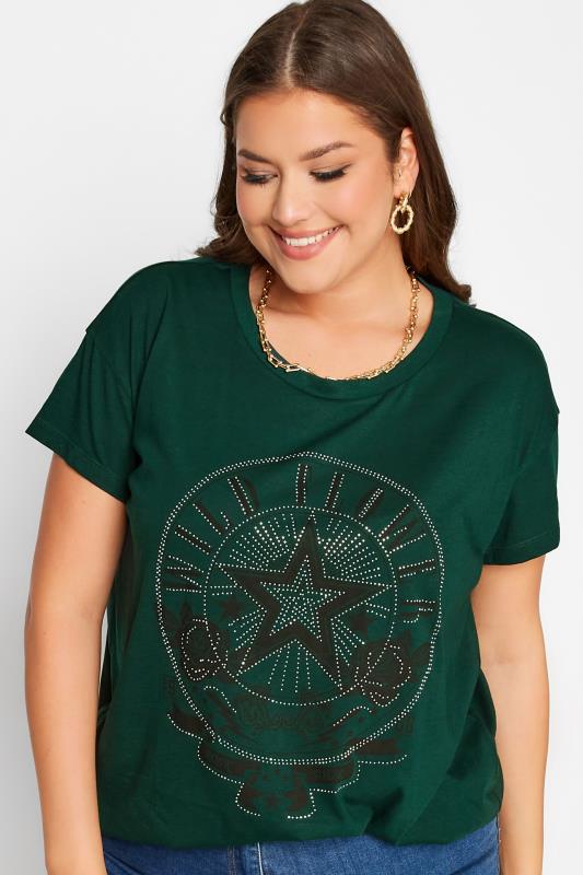 Plus Size Green Diamante 'Wildflower' Printed T-Shirt | Yours Clothing 4