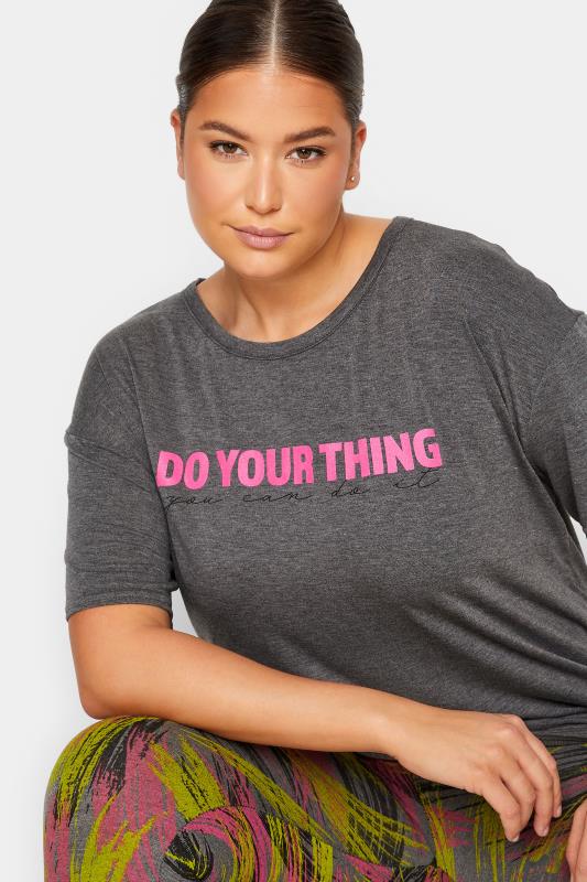 YOURS ACTIVE Plus Size Charcoal Grey 'Do Your Thing' Slogan Top | Yours Clothing 5