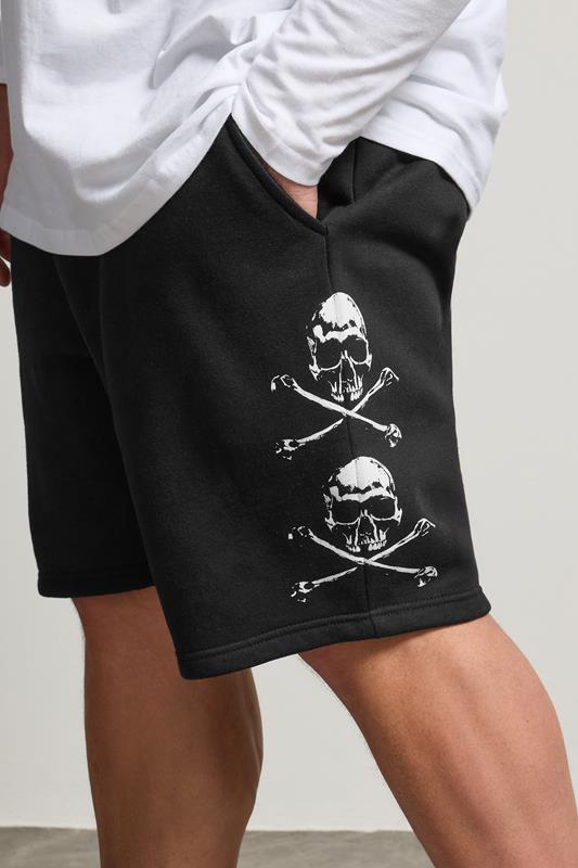 BadRhino Big & Tall Black Skull Printed Jogger Shorts | BadRhino 4