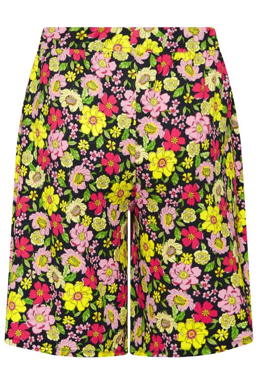 YOURS Plus Size Black & Yellow Floral Print Pull On Shorts | Yours Clothing 5