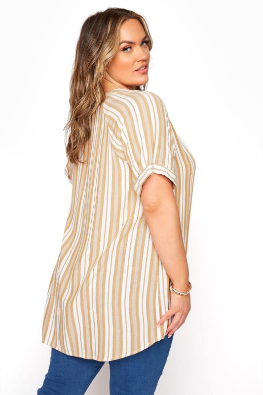 Beige Stripe Raglan Sleeve Shirt | Yours Clothing