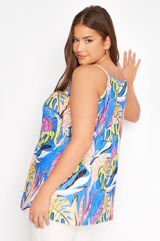 Plus Size Blue Tropical Print Broderie Anglaise Vest Top | Yours Clothing 3