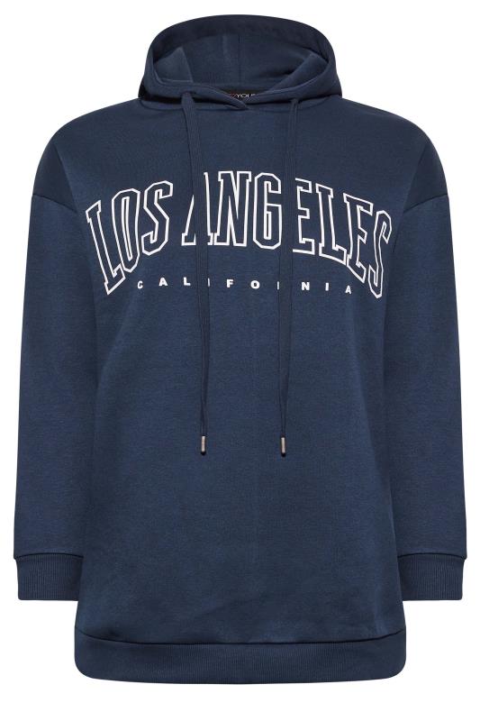 Plus Size Navy Blue 'Los Angeles' Slogan Hoodie | Yours Clothing 6