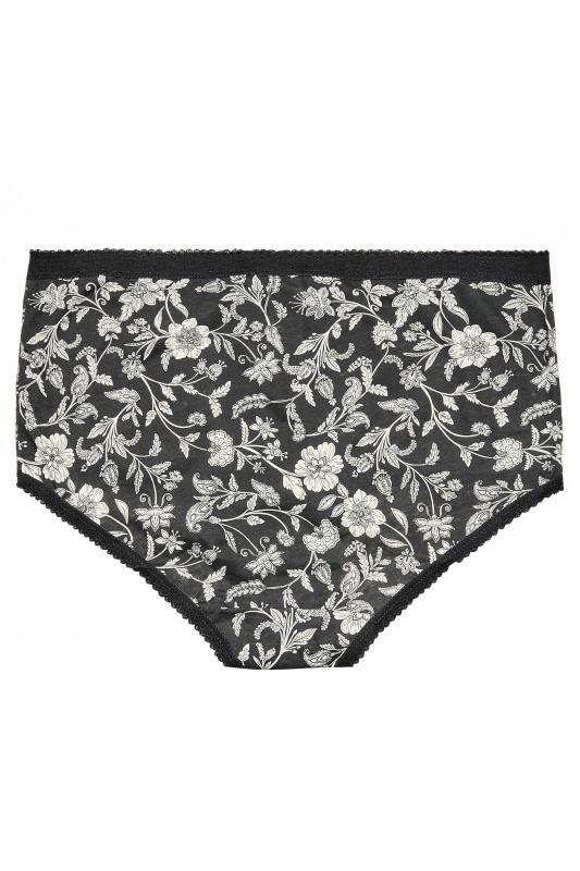 Plus Size 5 PACK Black Paisley Print High Waisted Full Briefs | Yours Clothing  5