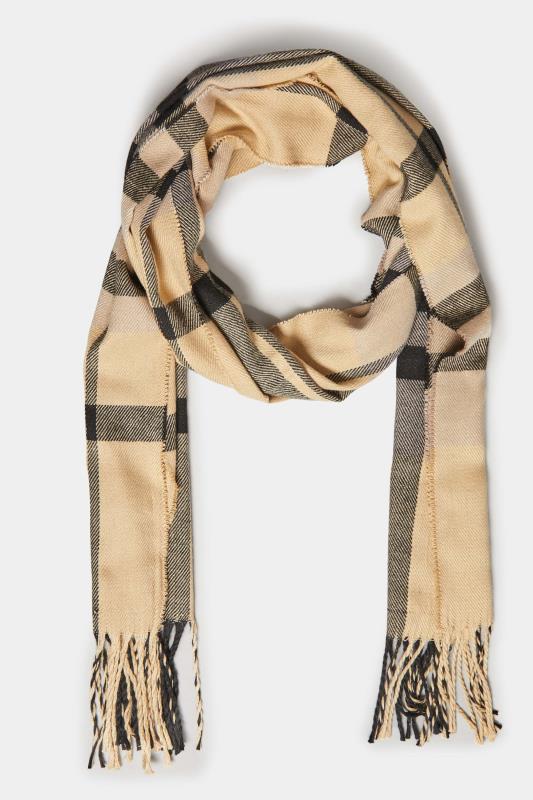 Beige Brown & Black Check Print Scarf | Yours Clothing 2
