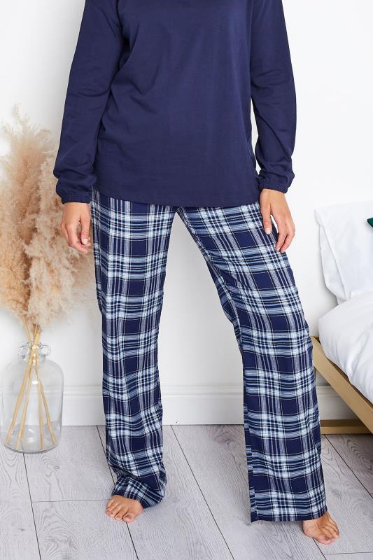 LTS Tall Women's Navy Blue Woven Check Pyjama Bottoms | Long Tall Sally 1