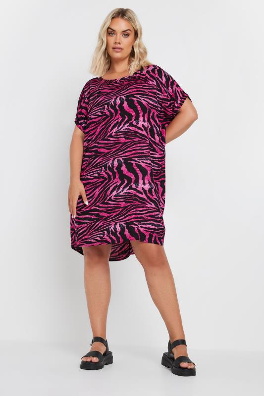 YOURS Plus Size Pink Zebra Print Tunic Dress | Yours Clothing 2