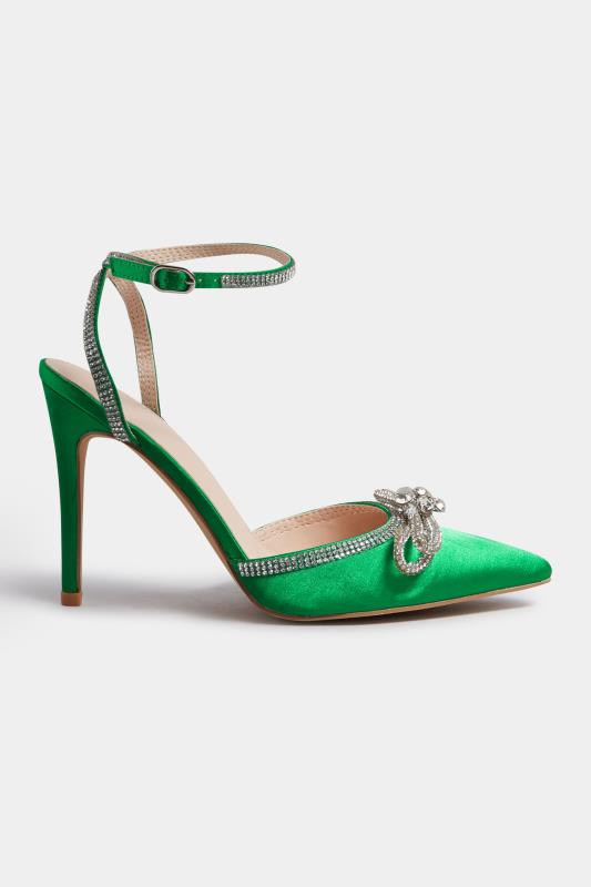 PixieGirl Green Diamante Bow Court Shoes In Standard D Fit | PixieGirl 3