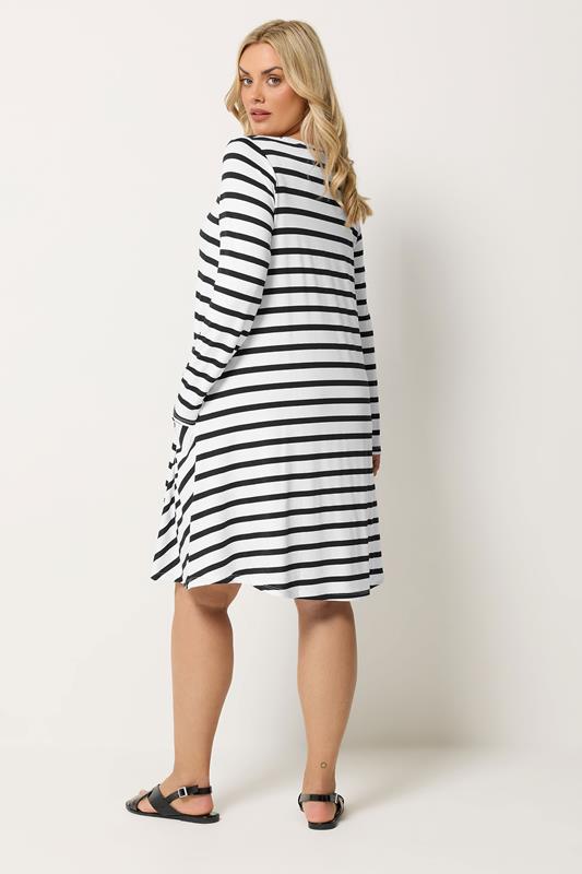 YOURS Plus Size Black & White Stripe Drape Pocket Dress | Yours Clothing 2