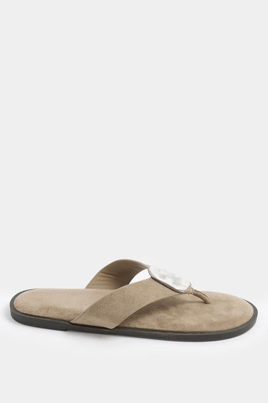 Natural Brown Hammered Disk Sandals In Extra Wide EEE Fit | Yours Clothing 2