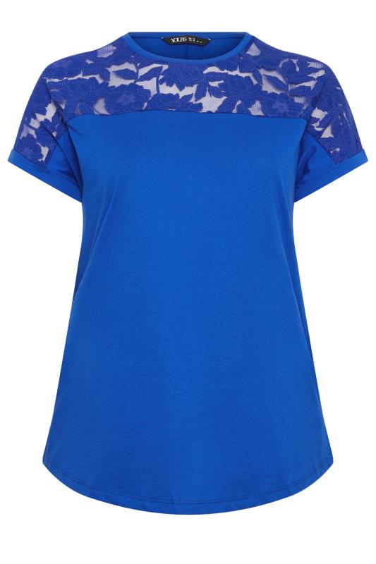 YOURS Plus Size Blue Floral Mesh T-Shirt | Yours Clothing 5