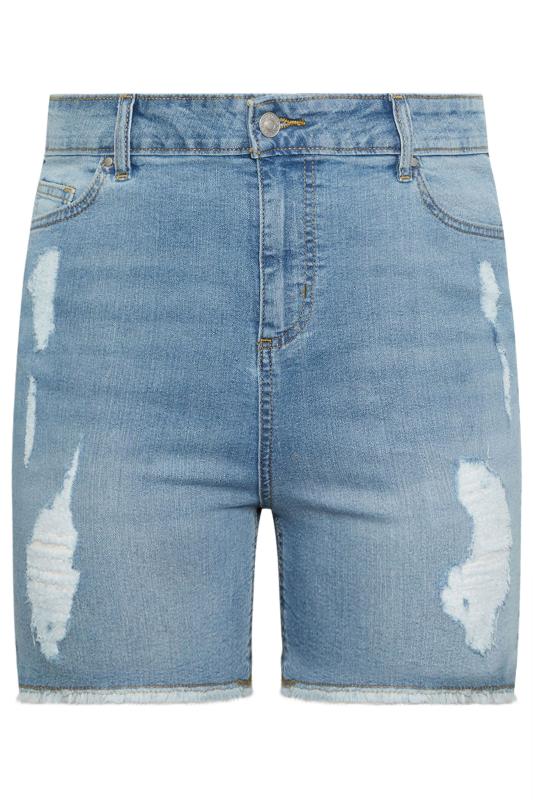 YOURS Plus Size Light Blue Ripped Stretch Denim Shorts | Yours Clothing 5