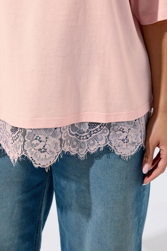LIMITED COLLECTION Plus Size Pastel Pink Lace Trim T-Shirt | Yours Clothing 4