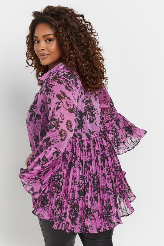 YOURS Plus Size Purple Floral Print Flared Sleeve Shirt | Yours Clothing 3