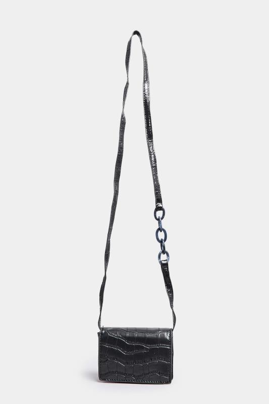 Black Croc Flap Shoulder Bag | Yours Clothing 4