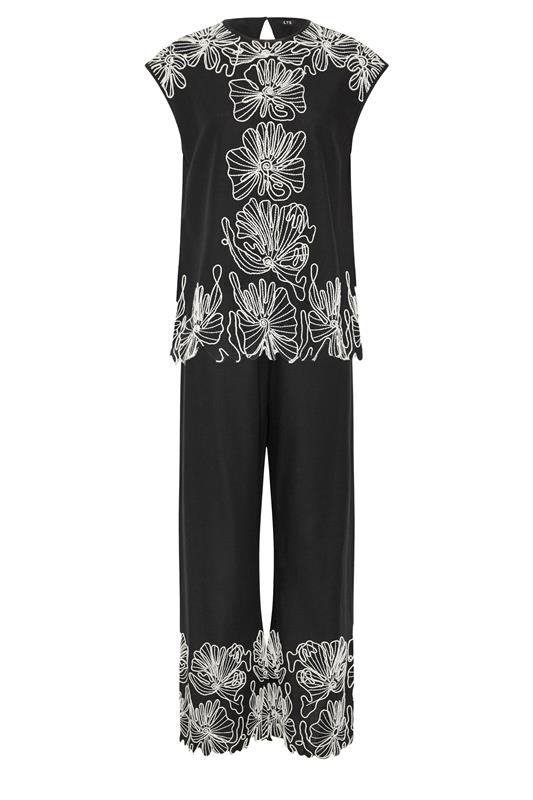 LTS Tall Women's Set Black Floral Embroidered Linen Top & Trousers Set | Long Tall Sally  8