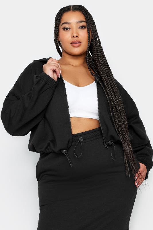 LIMITED COLLECTION Plus Size Black Cropped Zip Through Hoodie | Yours Clothing 1