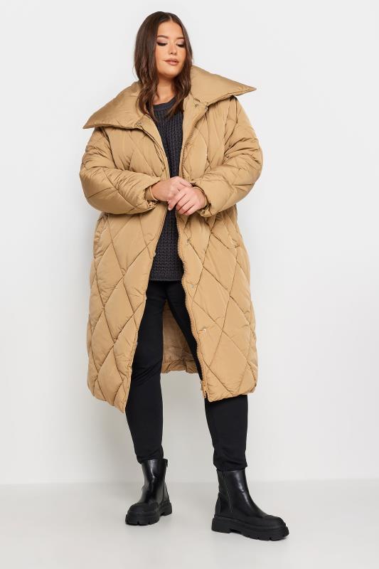 YOURS Plus Size Beige Brown Quilted Puffer Coat | Yours Clothing 2