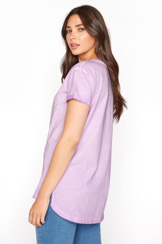 LTS Tall Purple Lilac Heart Studded T-Shirt 3