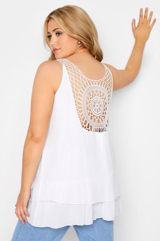 Plus Size White Crochet Back Vest Top | Yours Clothing  3