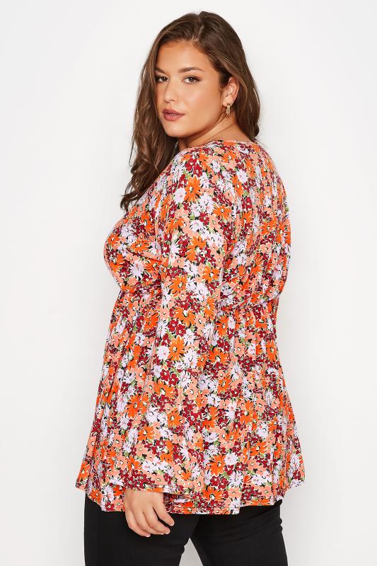 LIMITED COLLECTION Plus Size Orange Floral Print Wrap Top | Yours Clothing 3