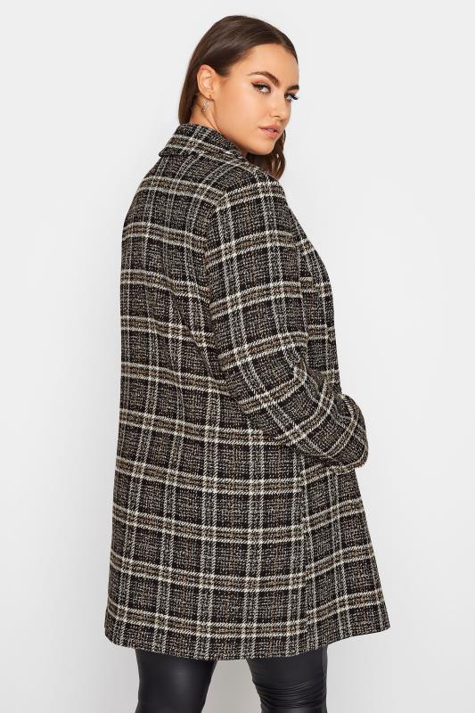 Plus Size Black Check Longline Midi City Coat | Yours Clothing 3