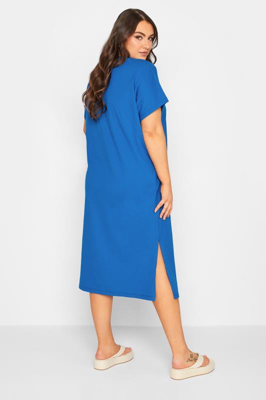 YOURS Plus Size Cobalt Blue Side Split Midaxi T-Shirt Dress | Yours Clothing 4