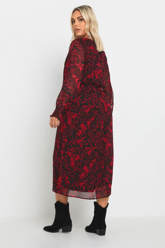 YOURS Plus Size Red Floral Print Chiffon Midaxi Dress | Yours Clothing  3